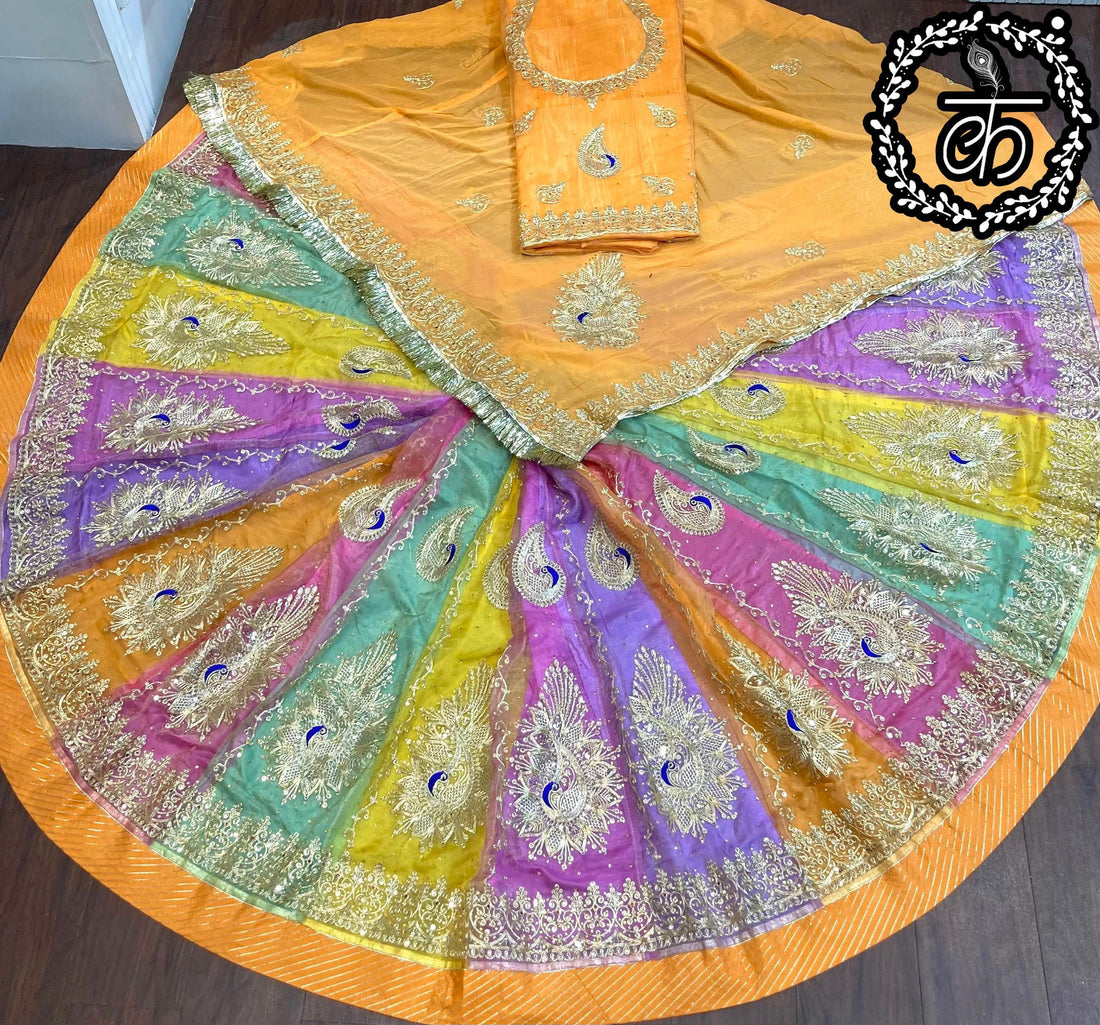 Mustard Pure Soft Tissue Silk Rajsthani Lehenga Choli 