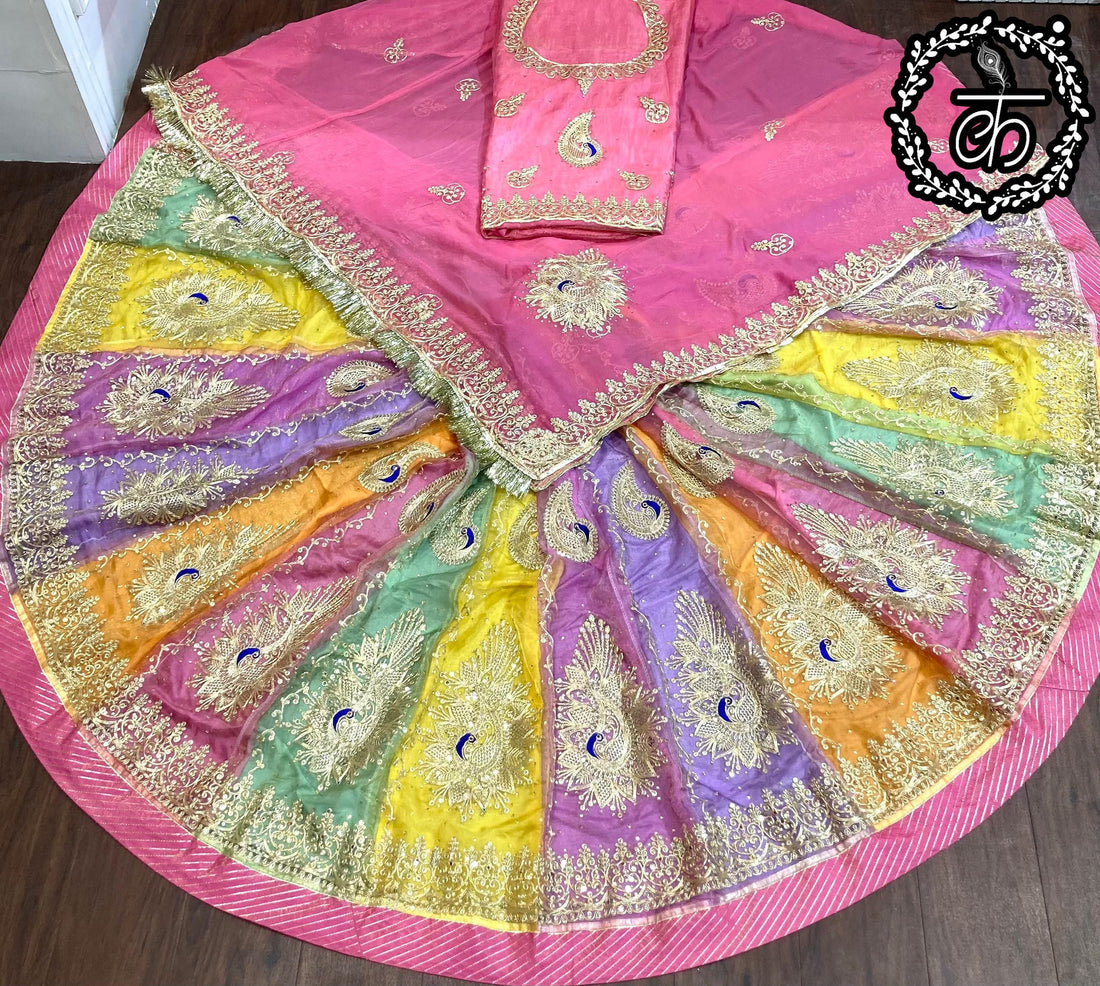 Pink Pure Soft Tissue Silk Rajsthani Lehenga Choli 