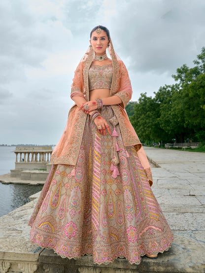 Peach Bridal Lehenga with Soft Embroidery