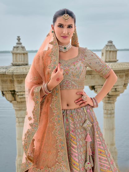 Peach Bridal Lehenga with Soft Embroidery