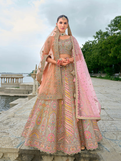 Peach Bridal Lehenga with Soft Embroidery
