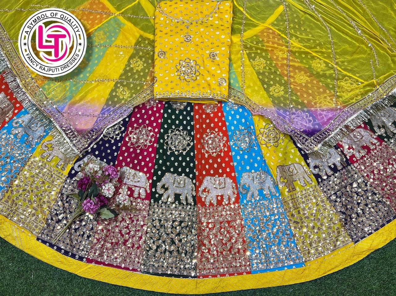 Yellow Pure Soft Silk Rajsthani Rajputi Poshak Lehenga Choli 