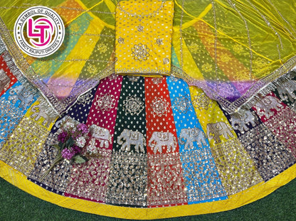 Yellow Pure Soft Silk Rajsthani Rajputi Poshak Lehenga Choli 