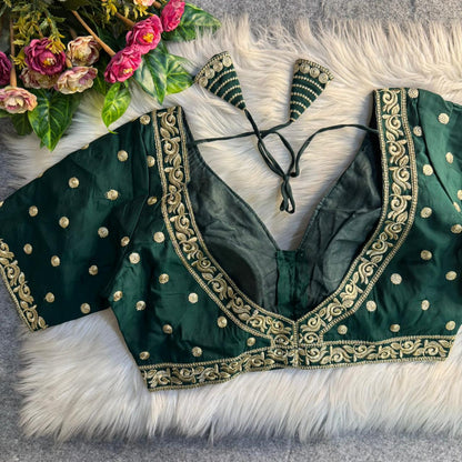 Blue Pure Soft Roman Silk Heavy Jari Thred Work Blouse 