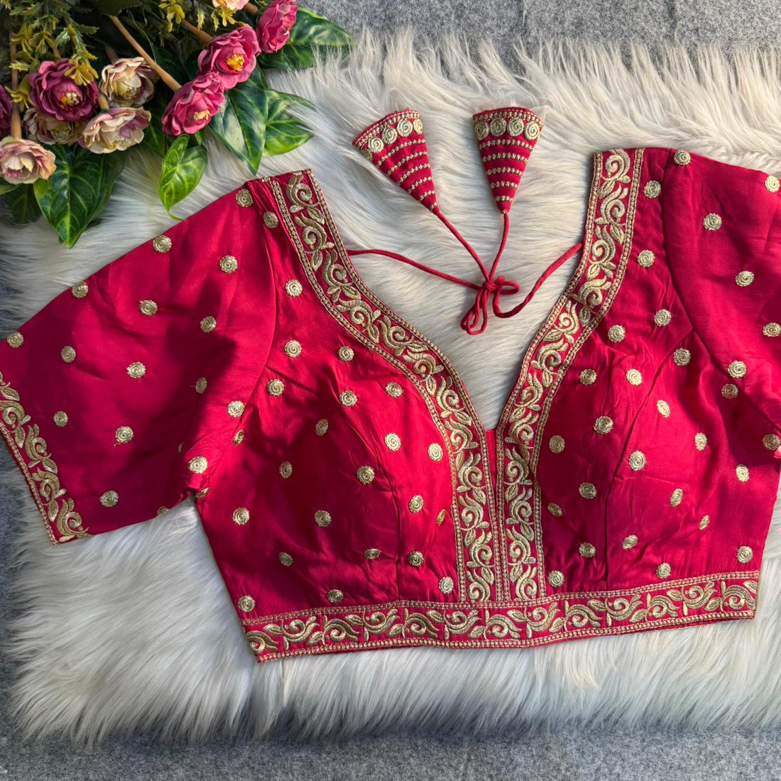 Pink Pure Soft Roman Silk Heavy Jari Thred Work Blouse 