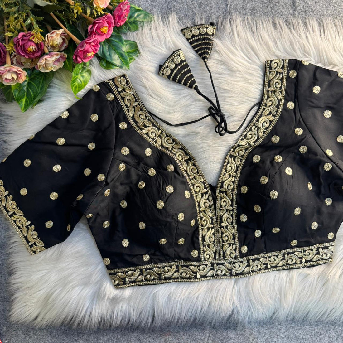 Black Pure Soft Roman Silk Heavy Jari Thred Work Blouse 