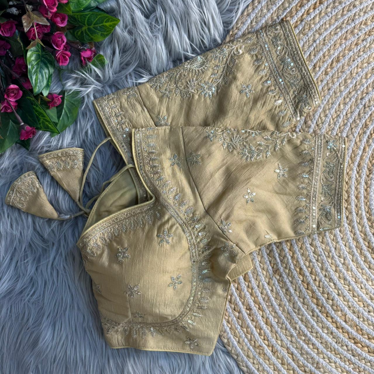 Cream Pure Vichitra Silk Madhubala Style Blouse 