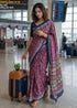 Purple Pure Soft Mal Mal Cotton Handblock Print Cotton Sare 