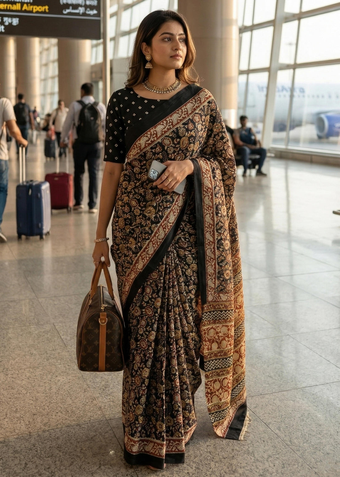 Brown Pure Soft Mal Mal Cotton Handblock Print Cotton Saree 