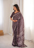 Brown Pure Soft Mal Mal Cotton Hand Block Print Cotton Saree 