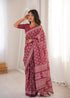 Red Pure Soft Mal Mal Cotton Hand Block Print Cotton Saree 