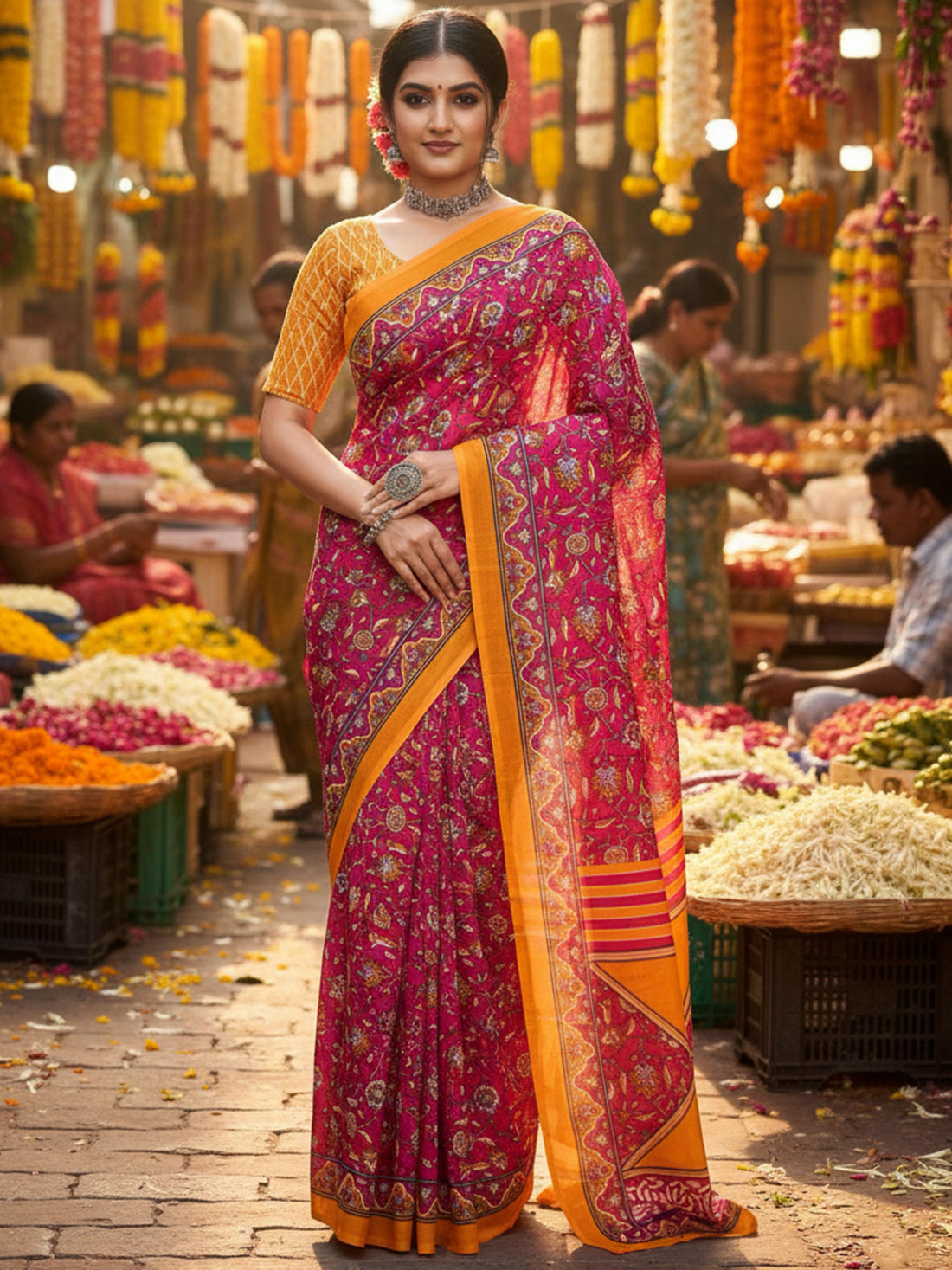 Red Pure Soft Mal Mal Cotton Printed Cotton Saree 