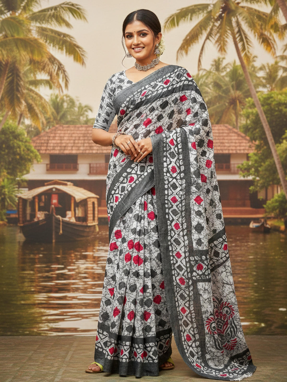 Black Pure Soft Mal Mal Cotton Printed Cotton Saree 