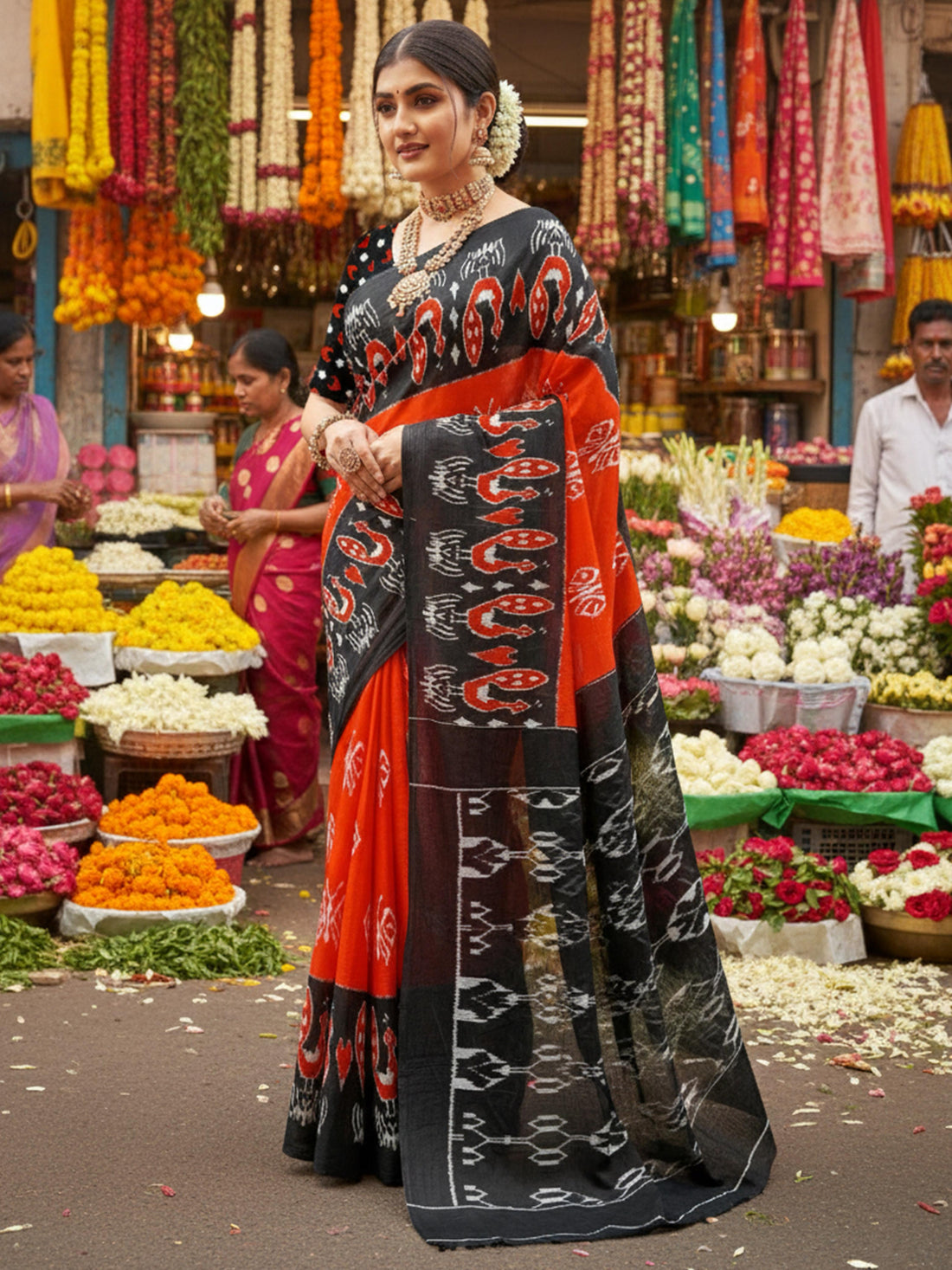 Red Pure Soft Mal Mal Cotton Printed Cotton Saree 