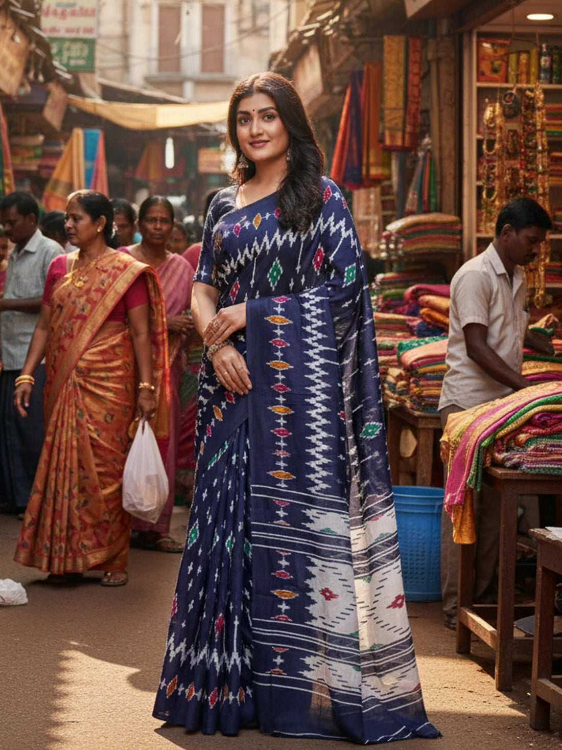 Blue Pure Soft Mal Mal Cotton Printed Cotton Saree 