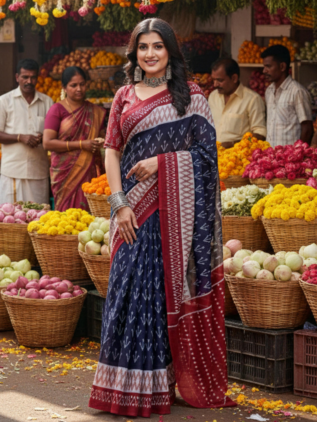 Blue Pure Soft Mal Mal Cotton Printed Cotton Saree 