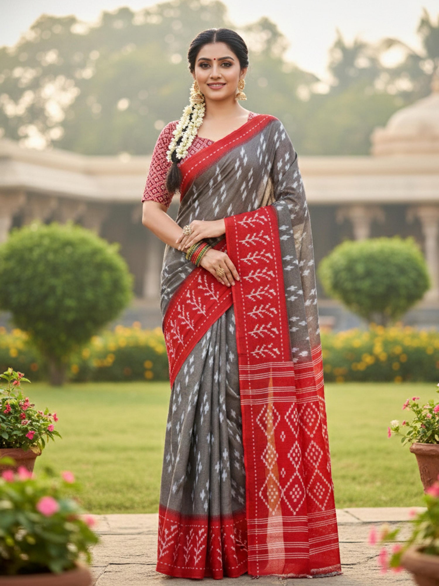 Grey Pure Soft Mal Mal Cotton Printed Cotton Saree 