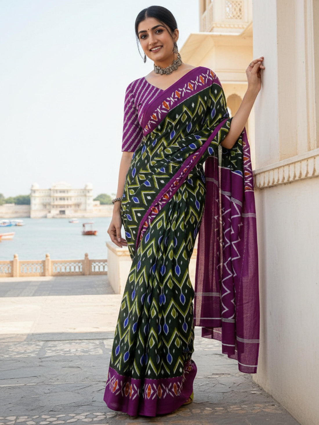 Green Pure Soft Mal Mal Cotton Printed Cotton Saree 
