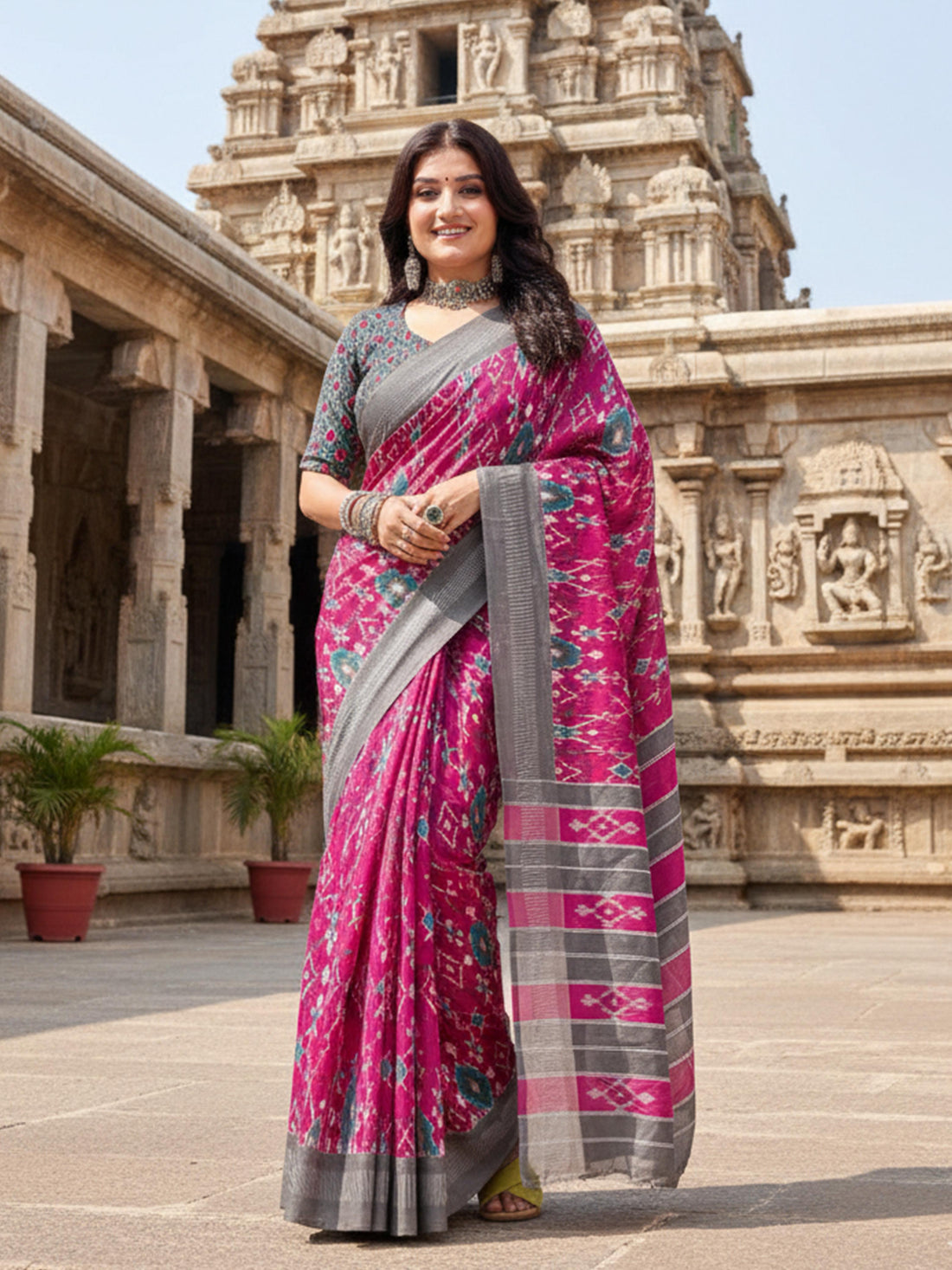 Pink Pure Soft Mal Mal Cotton Printed Cotton Saree 