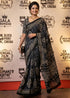 Black Pure Soft Mal Mal Cotton Handloom Block Printed Cotton Saree 