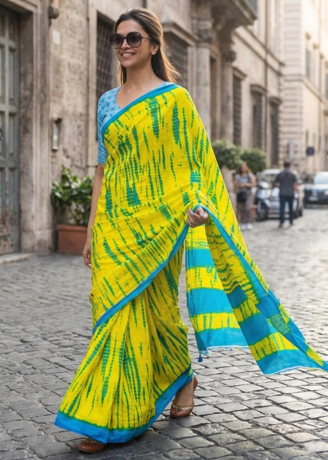 Lemon Pure Soft MalMal Cotton Printed Cotton Saree 