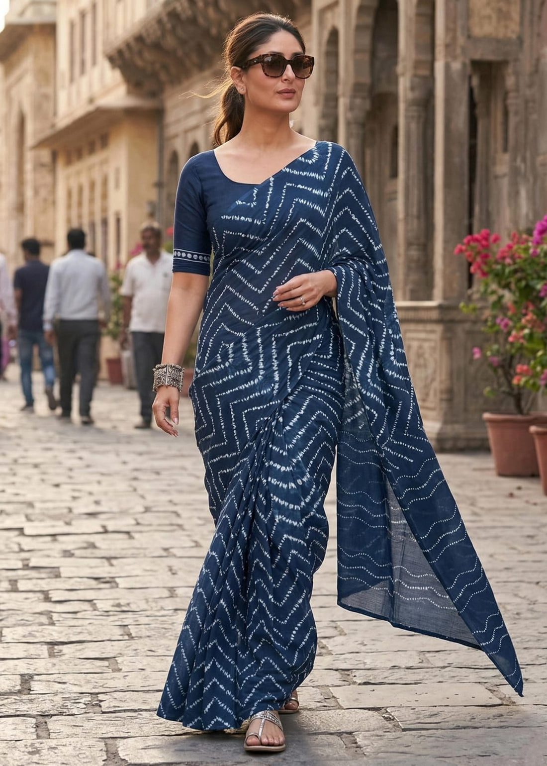 Blue Pure Soft MalMal Cotton Printed Cotton Saree 