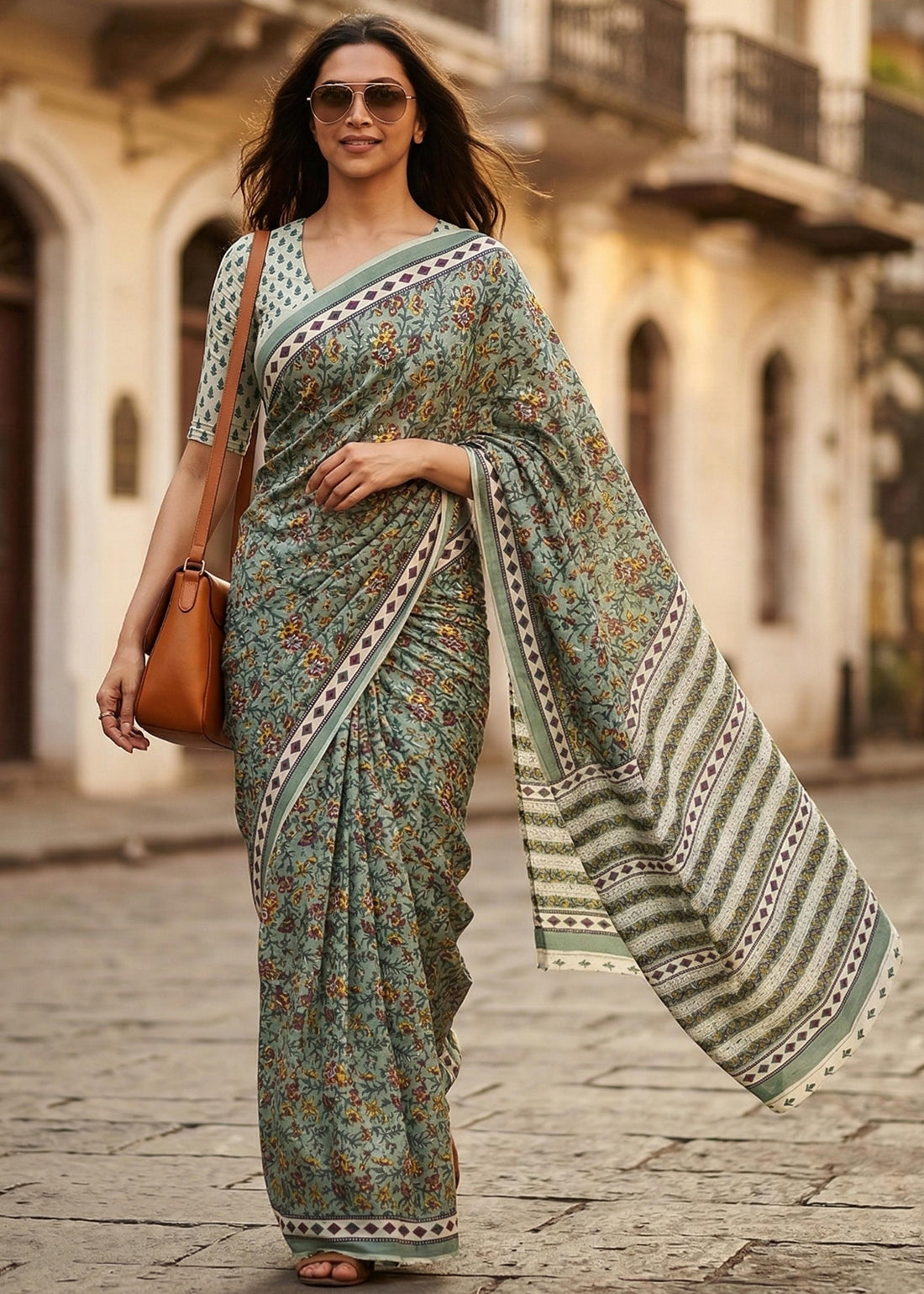 Green Pure Soft MalMal Cotton Printed Cotton Saree 