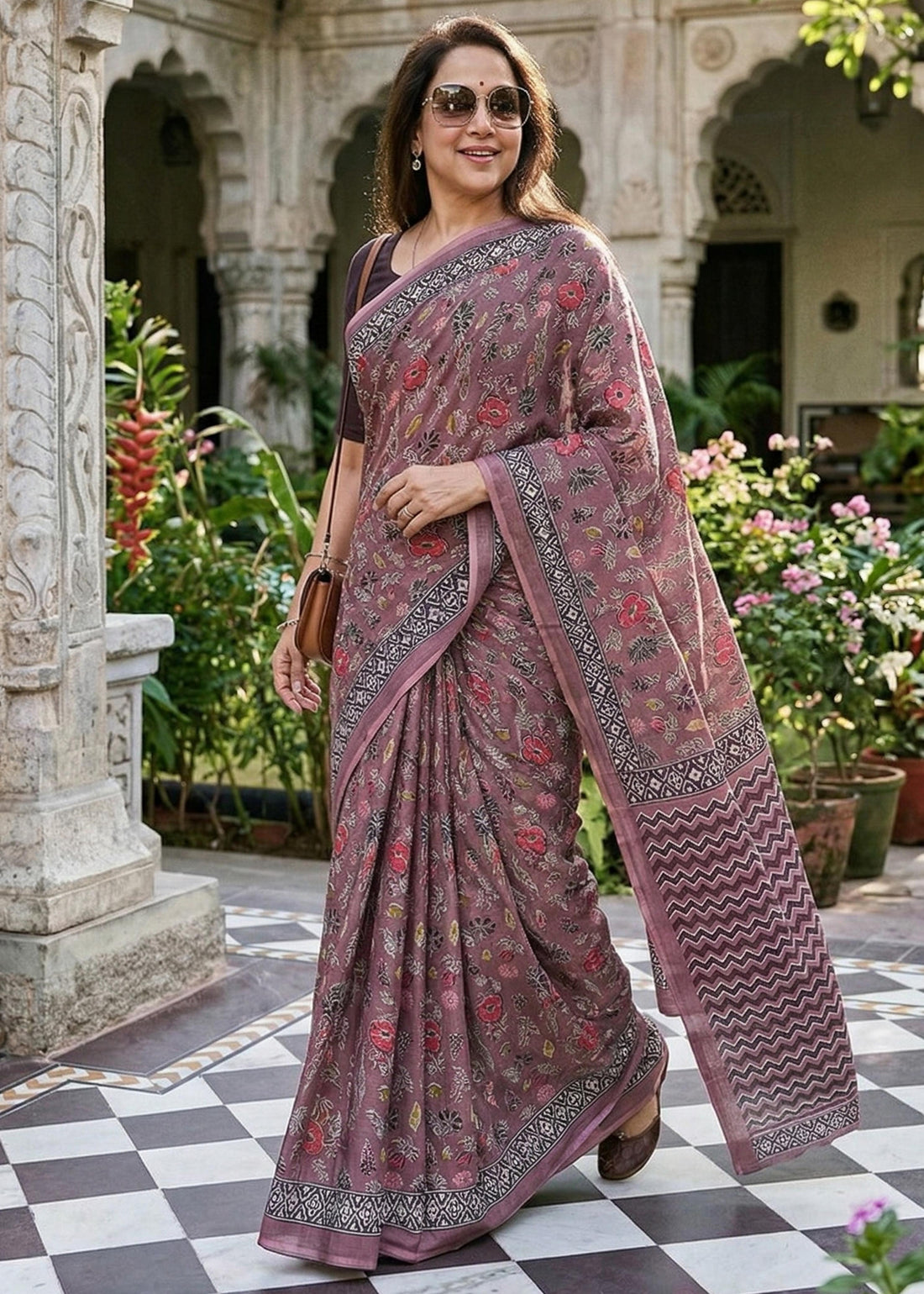 Mauve Pure Soft MalMal Cotton Printed Cotton Saree 