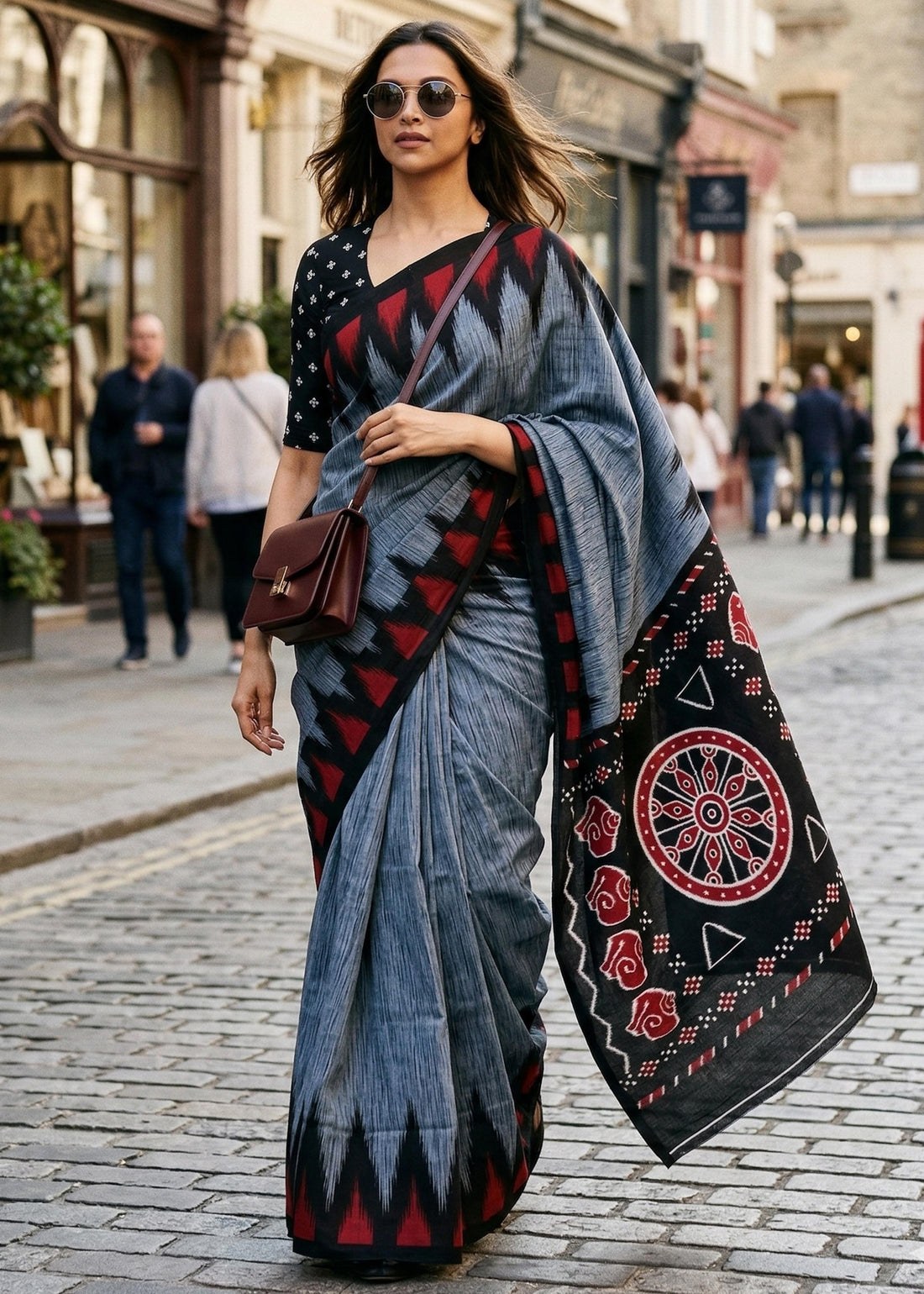 Grey Pure Soft MalMal Cotton Ikkat Printed Cotton Saree 