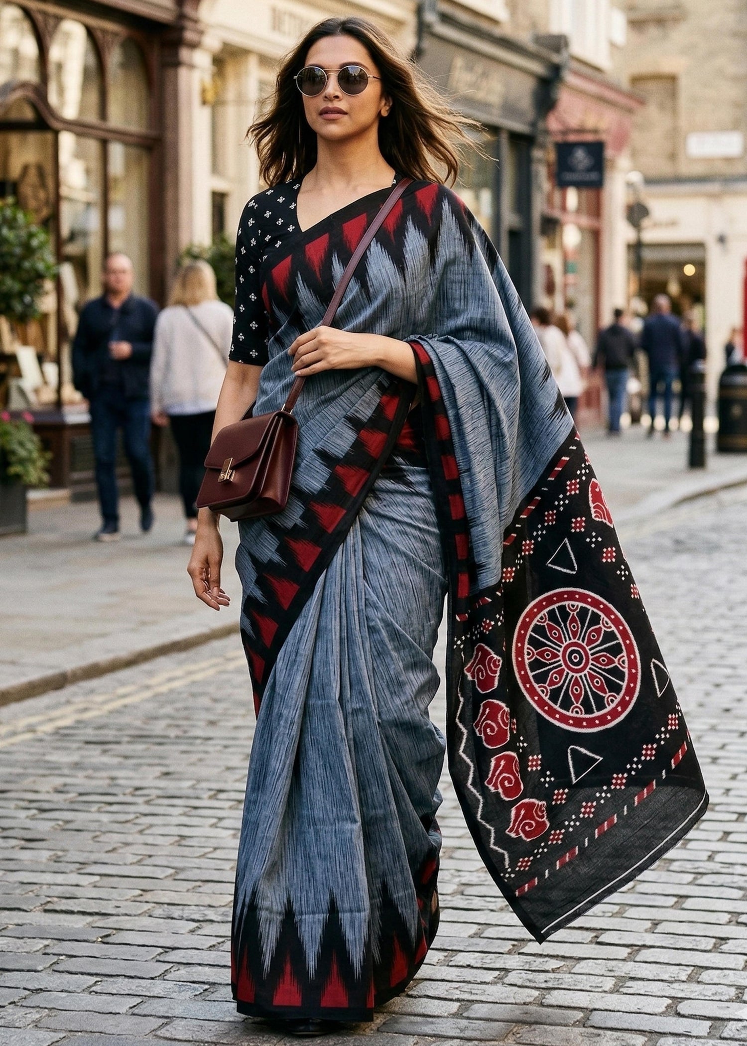 Grey Pure Soft MalMal Cotton Ikkat Printed Cotton Saree 
