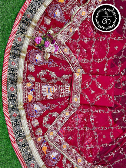 Red Pure Soft Silk Rajsthani Rajwadi Rajputi Poshak Lehenga Choli 