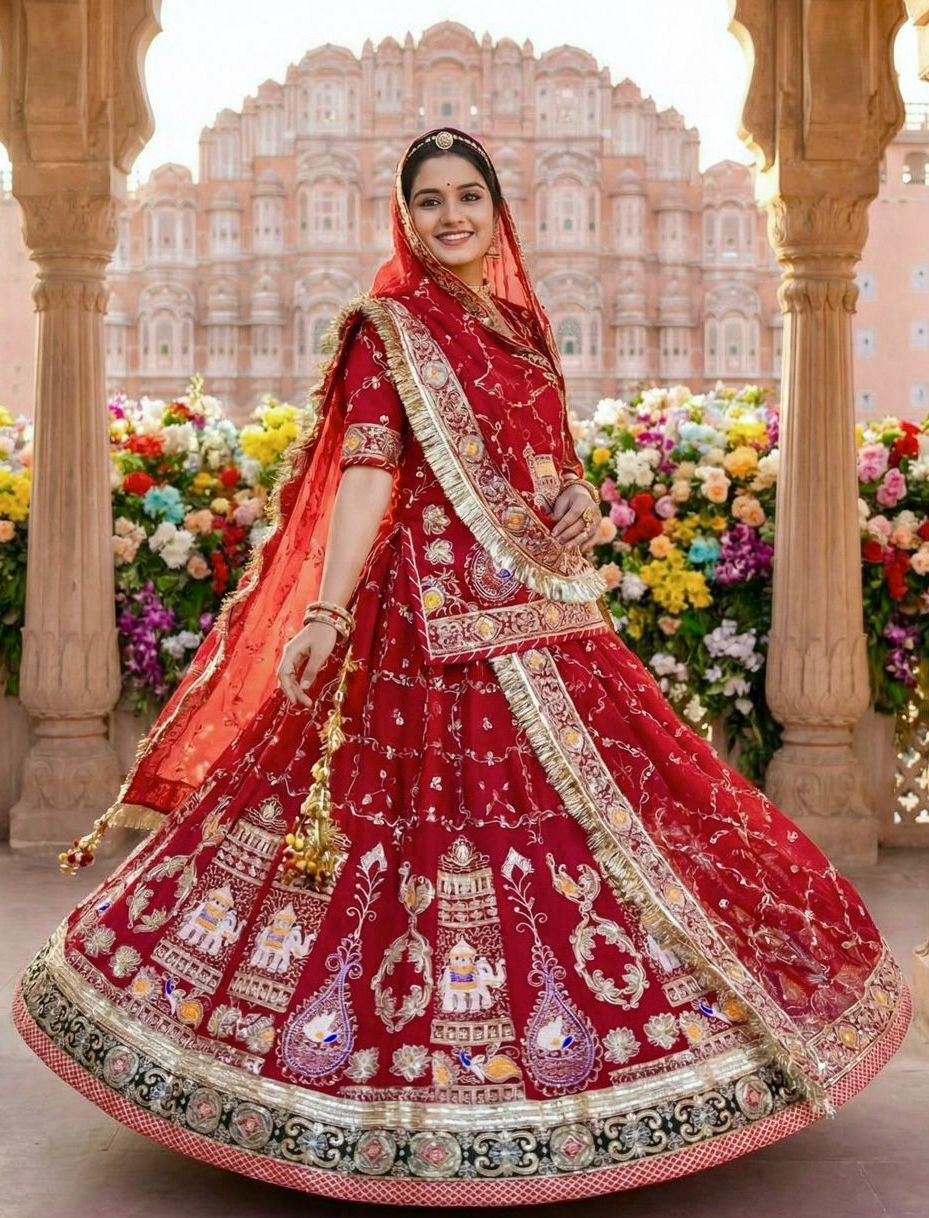 Red Pure Soft Silk Rajsthani Rajwadi Rajputi Poshak Lehenga Choli 