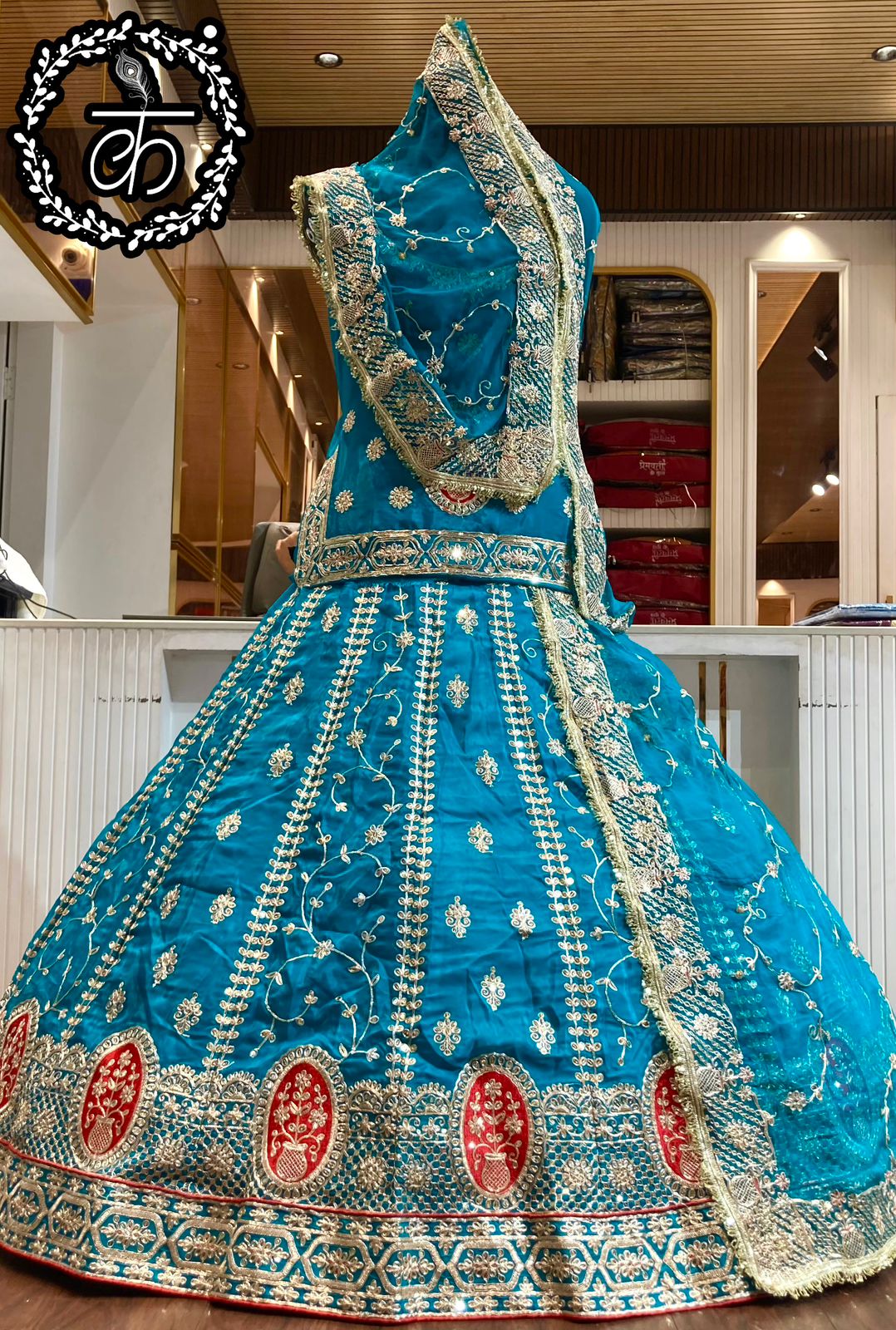 Sky Blue Pure Soft Silk Rajsthani Rajwadi Rajputi Poshak Lehenga Choli