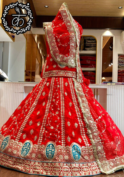 Orange Pure Soft Silk Rajsthani Rajwadi Rajputi Poshak Lehenga Choli 