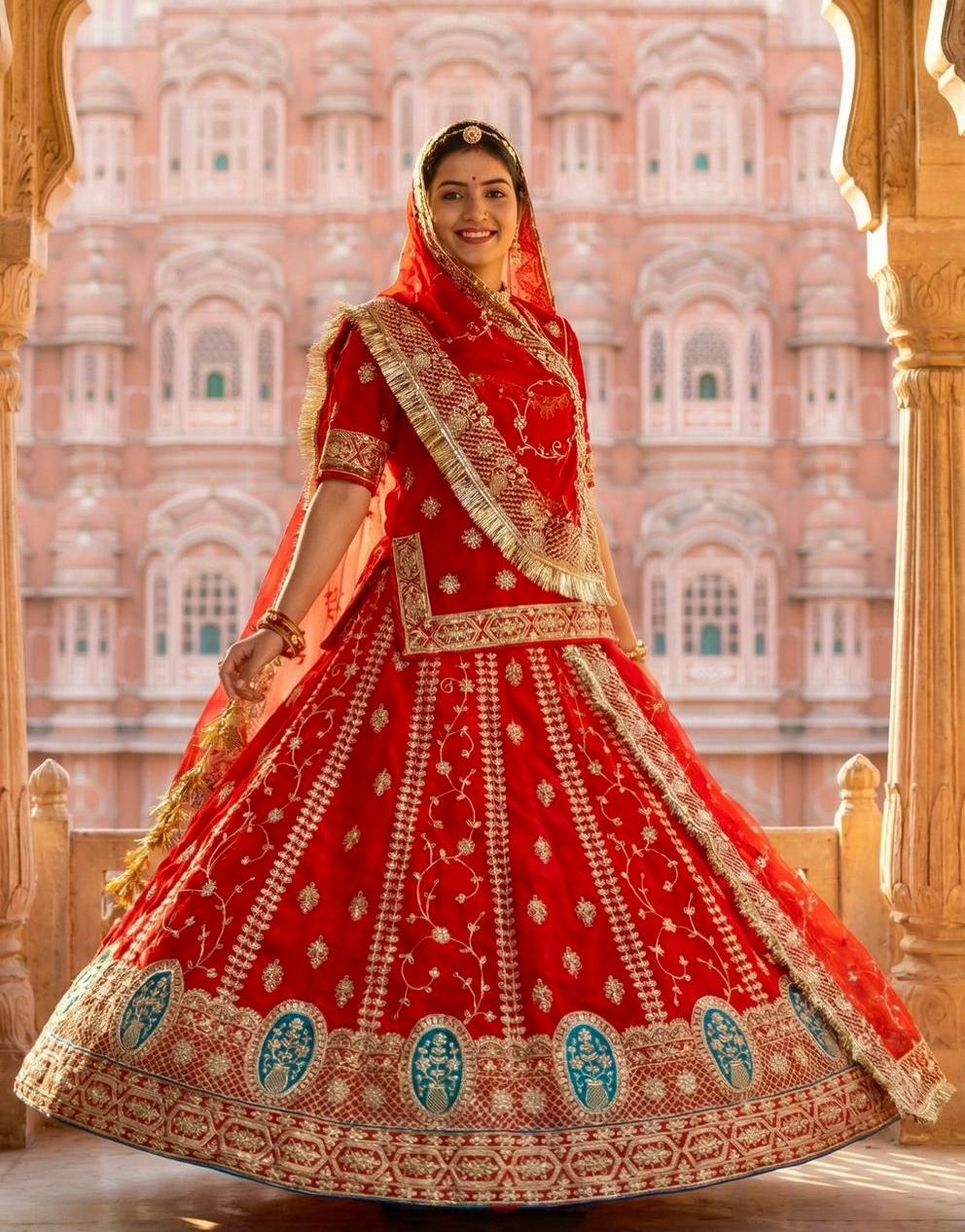 Orange Pure Soft Silk Rajsthani Rajwadi Rajputi Poshak Lehenga Choli 