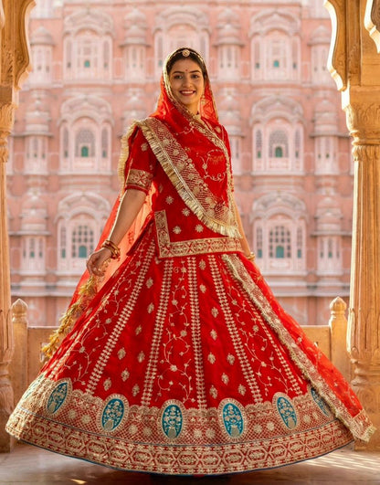 Orange Pure Soft Silk Rajsthani Rajwadi Rajputi Poshak Lehenga Choli 