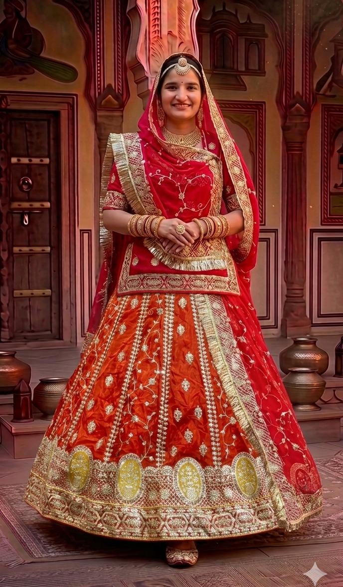 Red Pure Soft Silk Rajsthani Rajwadi Rajputi Poshak Lehenga Choli 