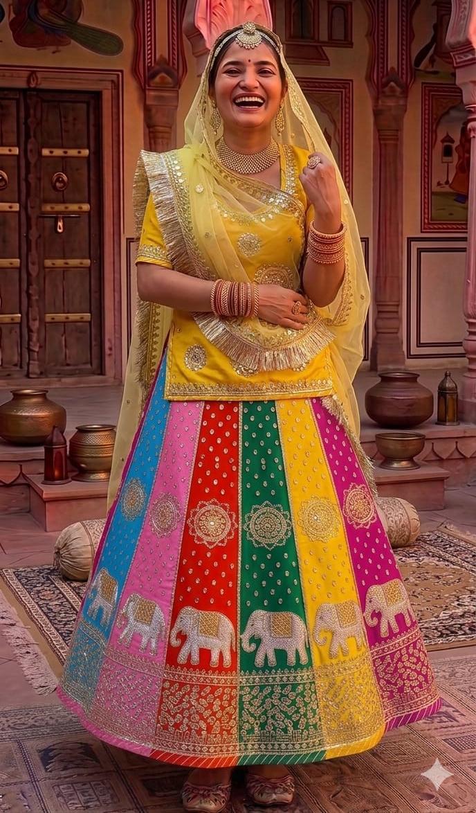 Yellow Pure Soft Silk Rajsthani Rajputi Poshak Lehenga Choli