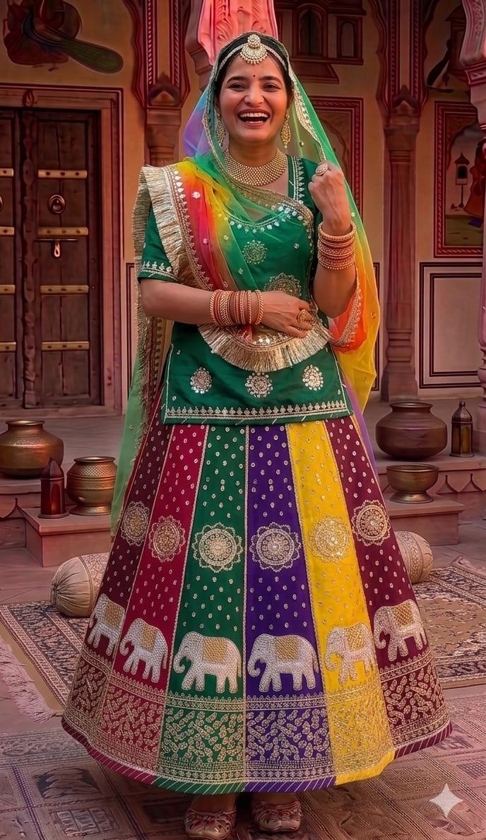 Green Pure Soft Silk Rajsthani Rajputi Poshak Lehenga Choli