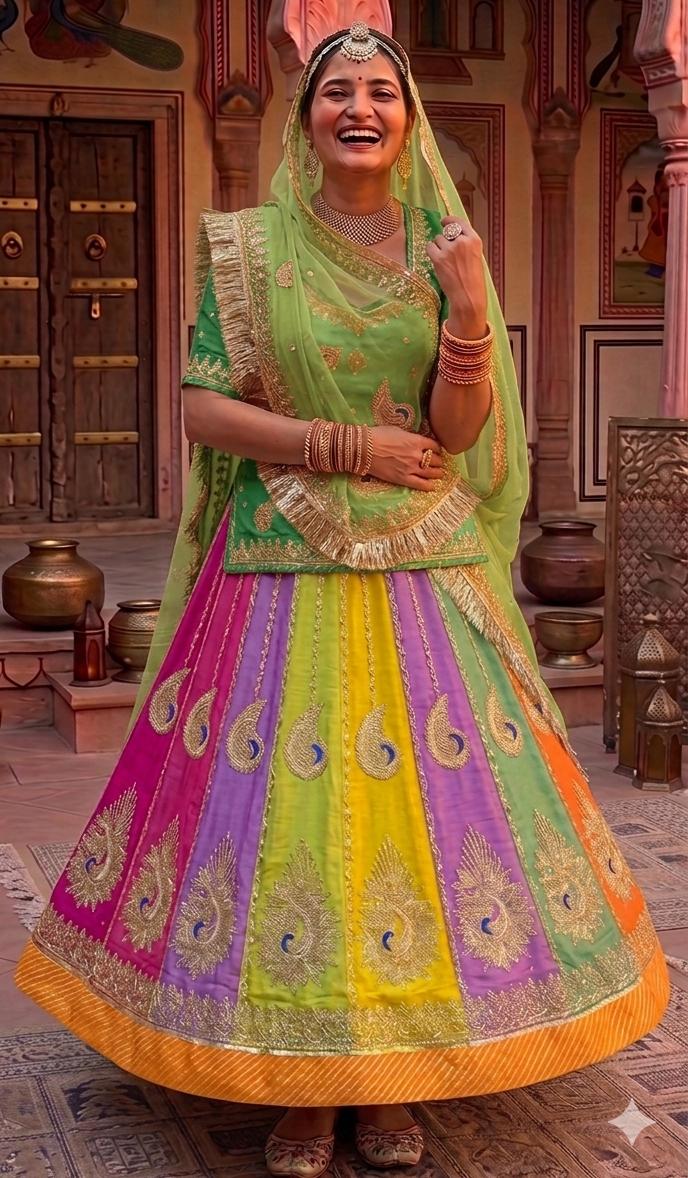 Green Pure Soft Tissue Silk Rajsthani Lehenga Choli