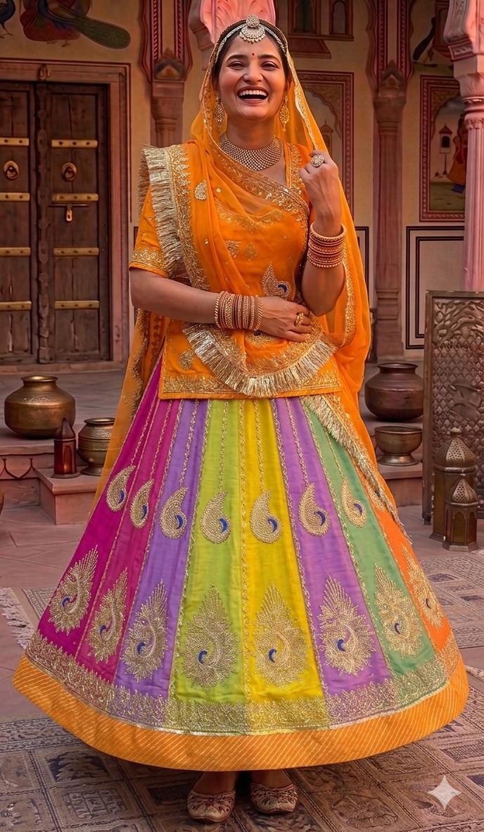 Mustard Pure Soft Tissue Silk Rajsthani Lehenga Choli