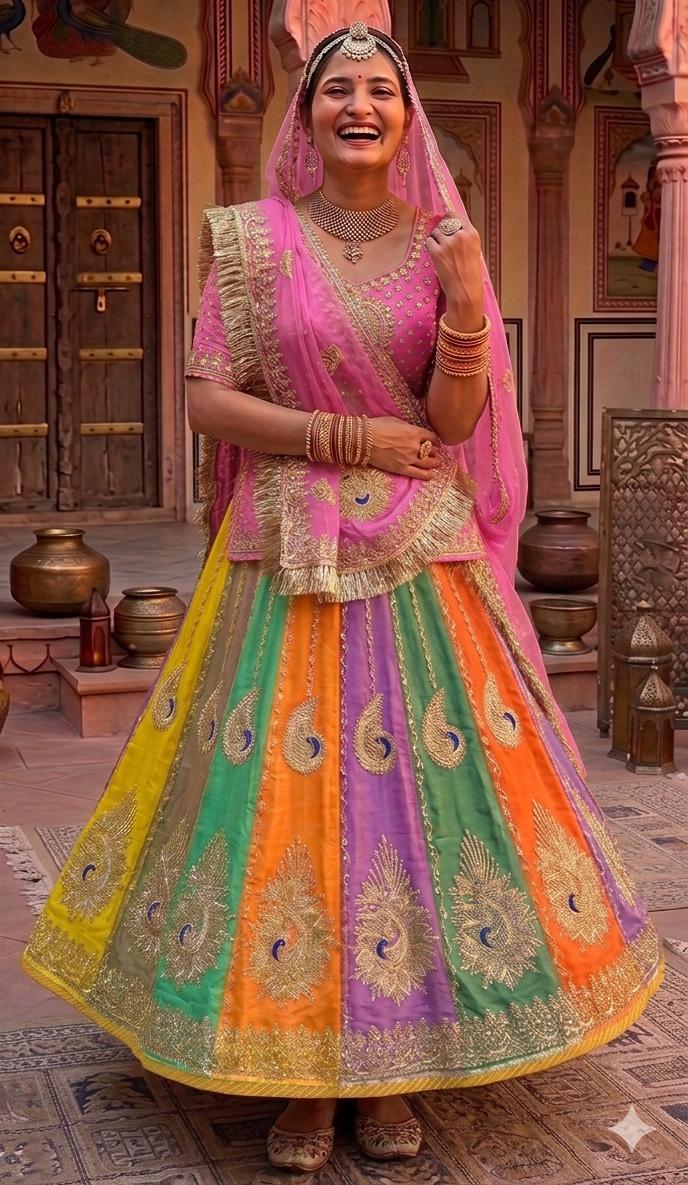 Baby Pink Pure Soft Tissue Silk Rajsthani Lehenga Choli