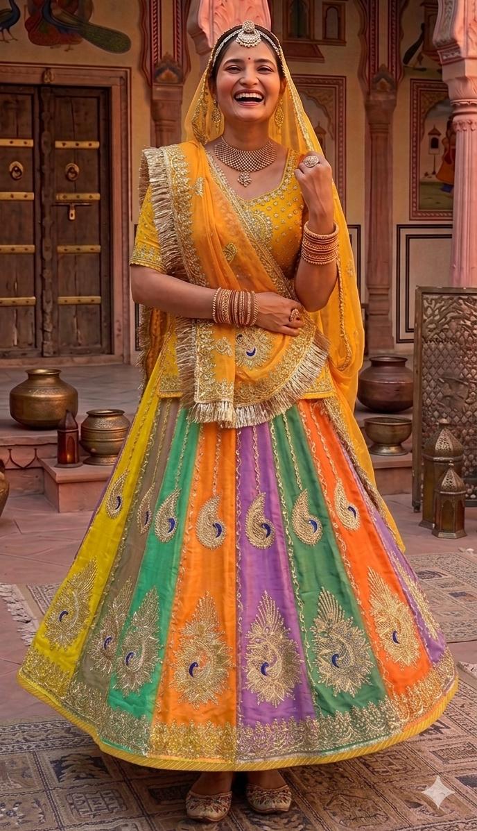 Yellow Pure Soft Tissue Silk Rajsthani Lehenga Choli