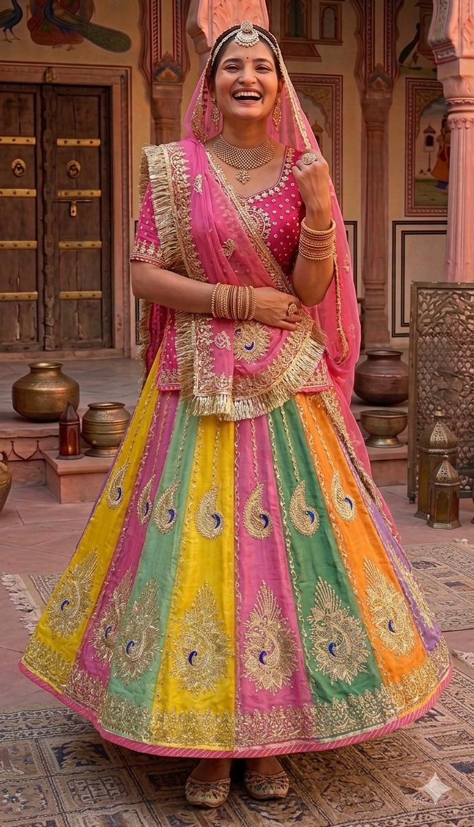 Pink Pure Soft Tissue Silk Rajsthani Lehenga Choli