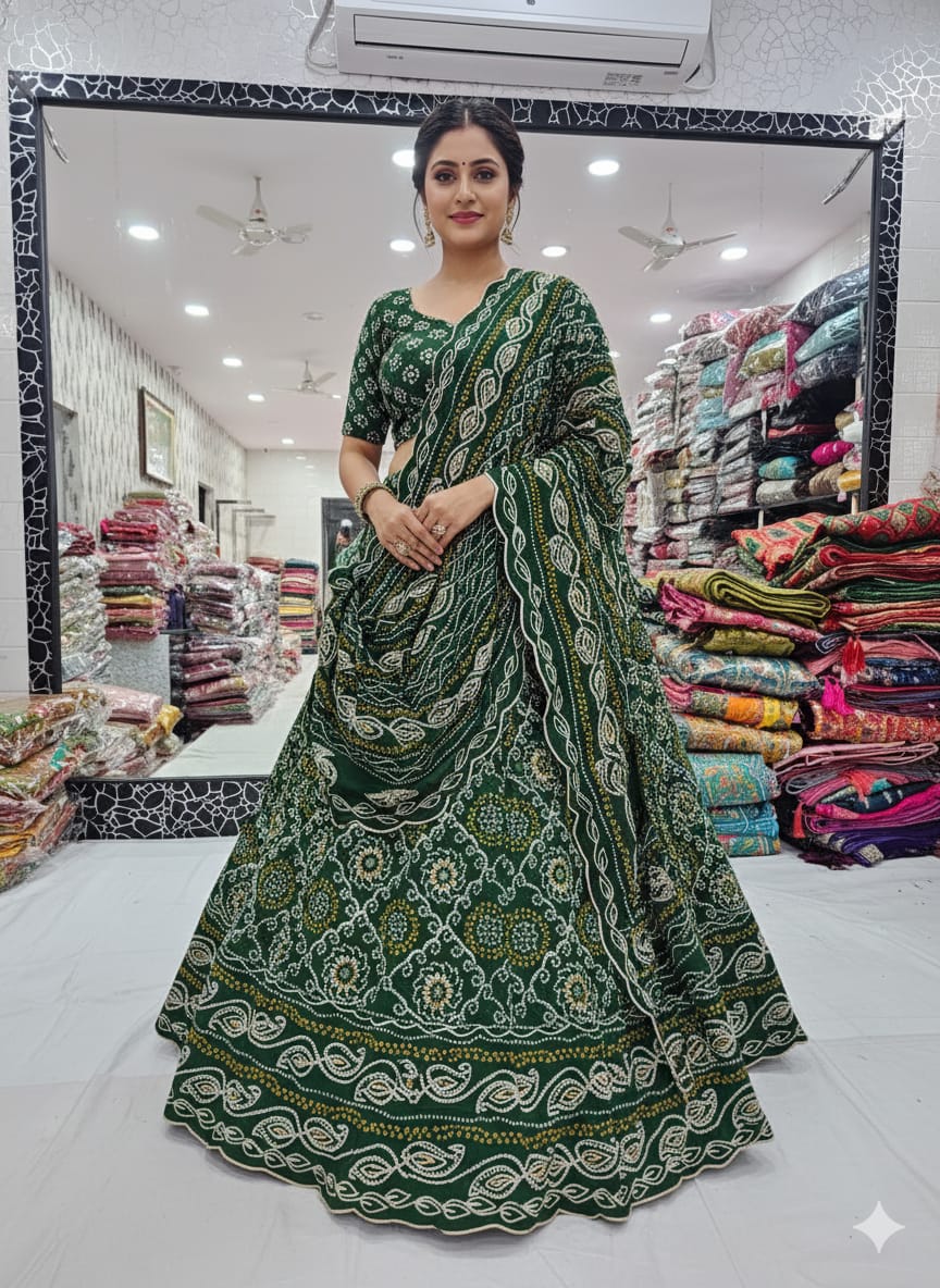Green Pure Soft Georgette Rajsthani Gota Patti Rajputi Poshak Lehenga Choli 