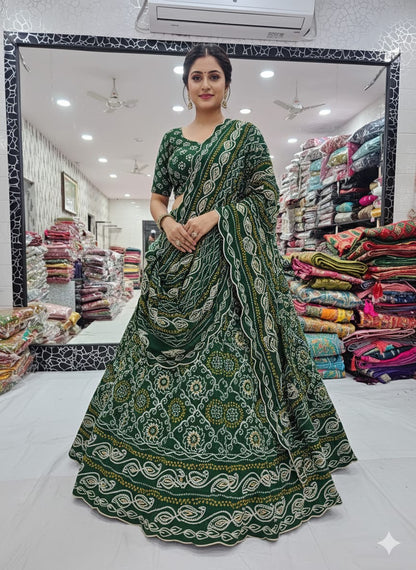 Green Pure Soft Georgette Rajsthani Gota Patti Rajputi Poshak Lehenga Choli 