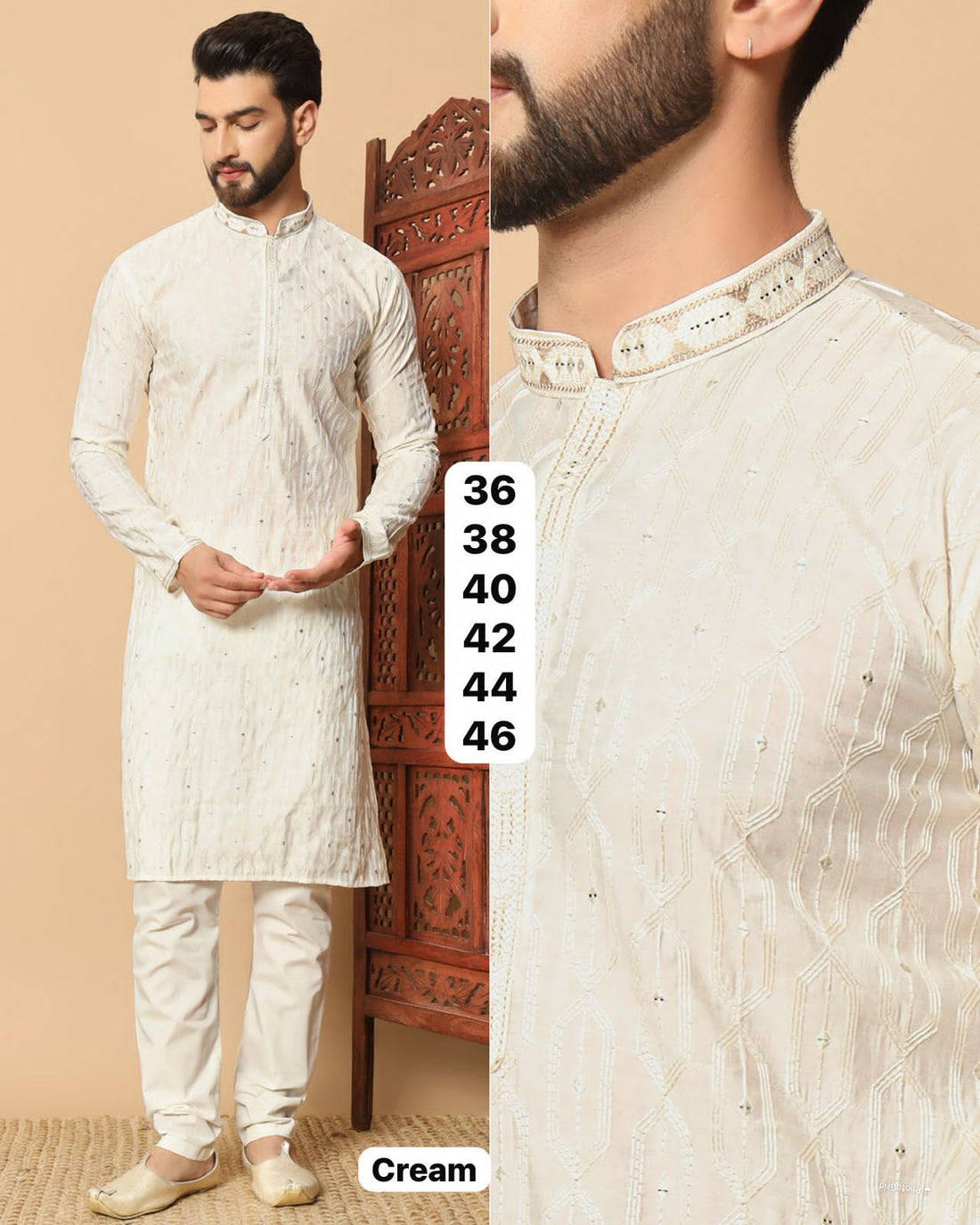 White Soft Premium Silk Sequins Work Kurta Pajama 