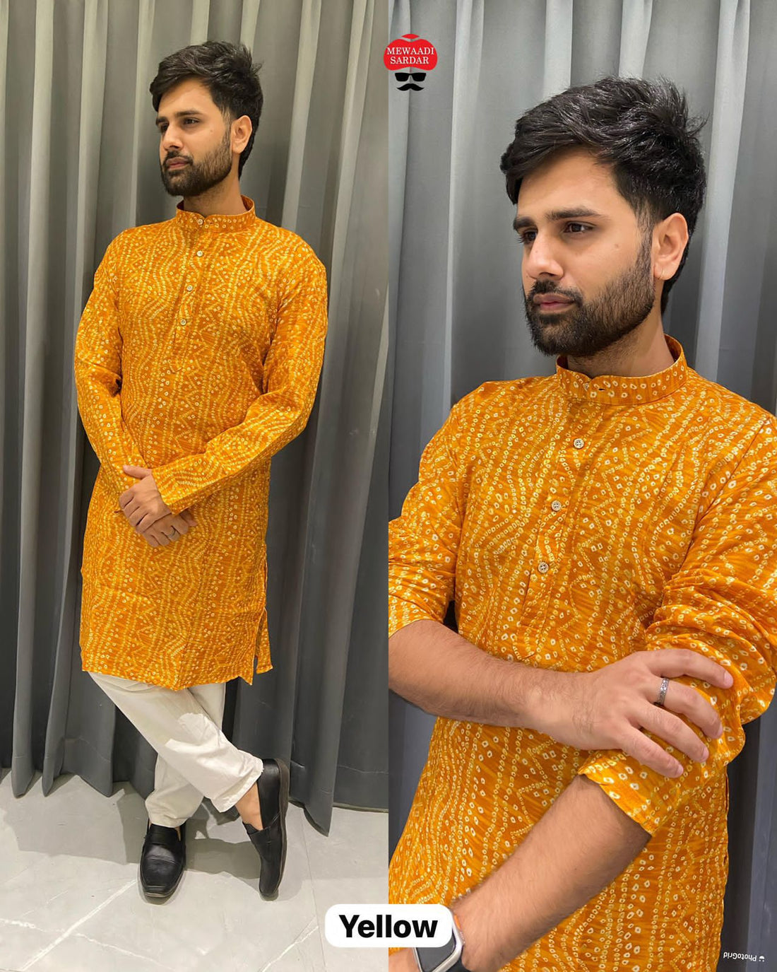 Yellow Soft Cotton Bandhani Print Kurta Pajama 