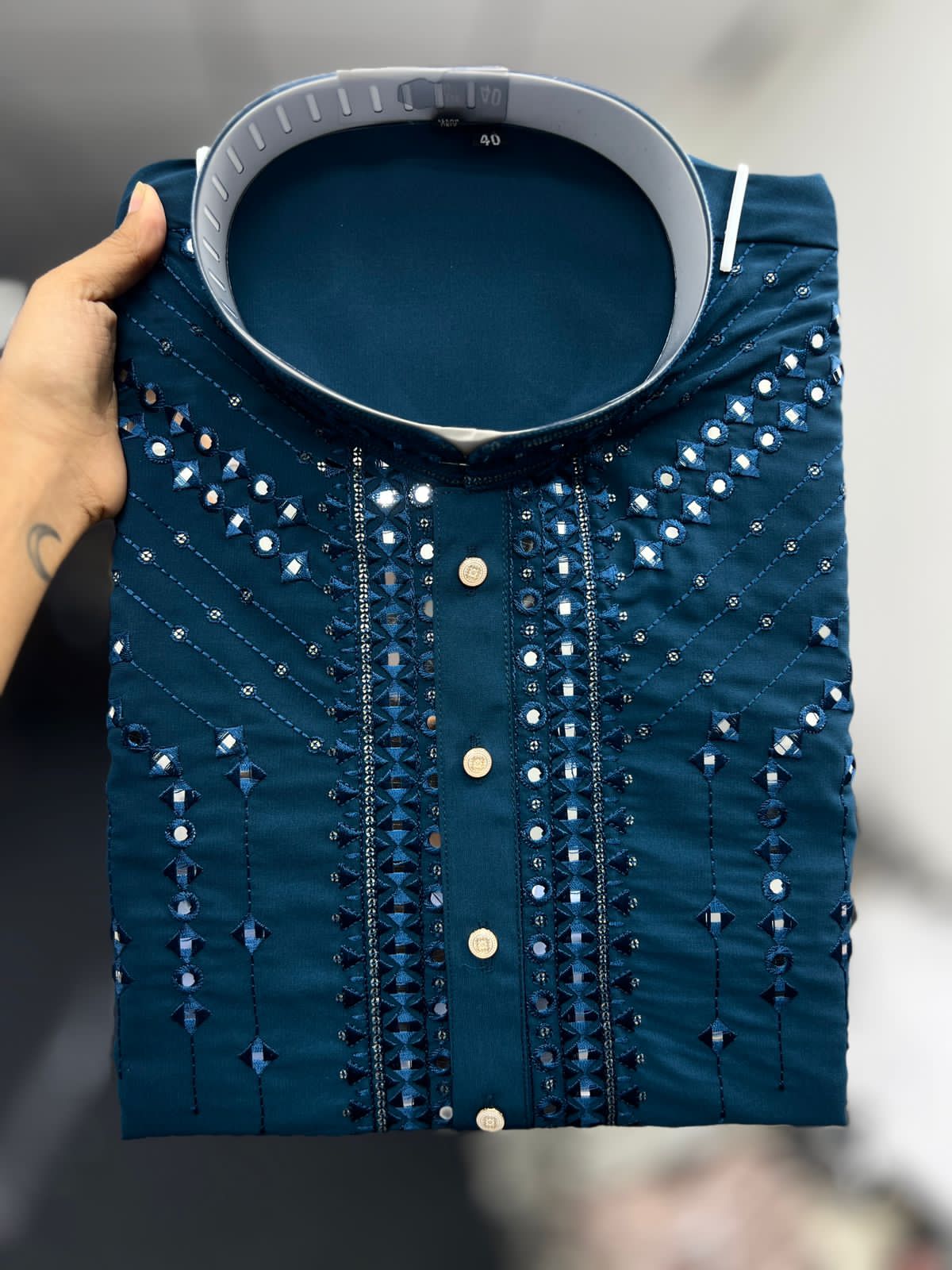 Blue Armaani Lachko Heavy Embroidery Sequins Work Kurta Pajama 