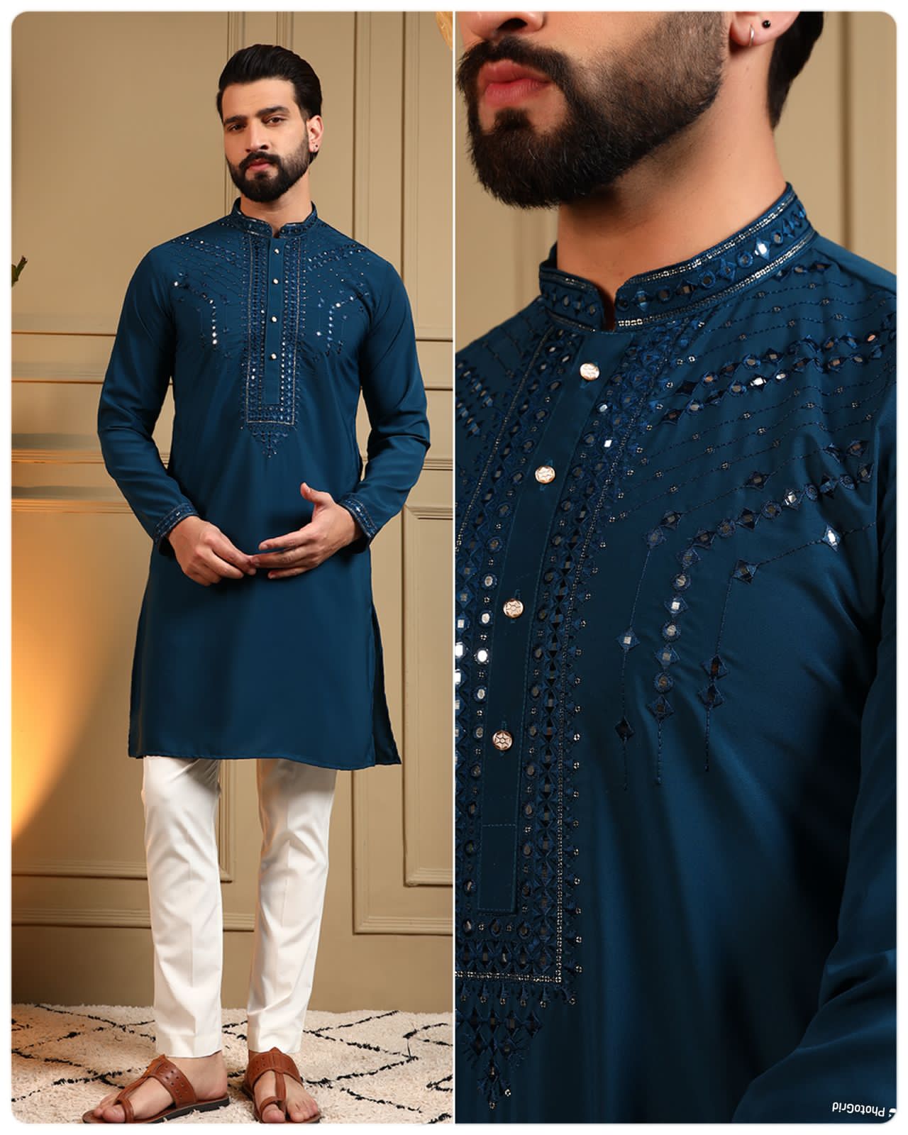 Blue Armaani Lachko Heavy Embroidery Sequins Work Kurta Pajama 
